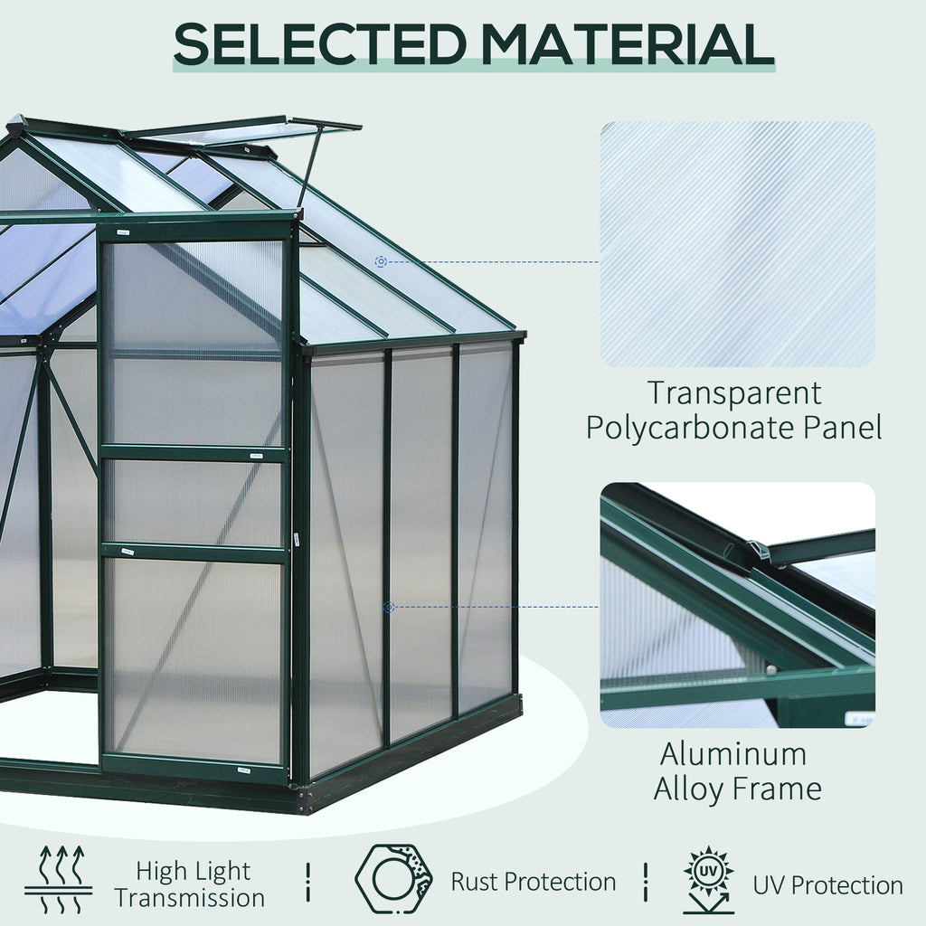 Walk In Greenhouse 6 X 6 X 7 Aluminum Polycarbonate Portable Garden Greenhouse With Rooftop Vent   UV-Resistant Walls Dark Green