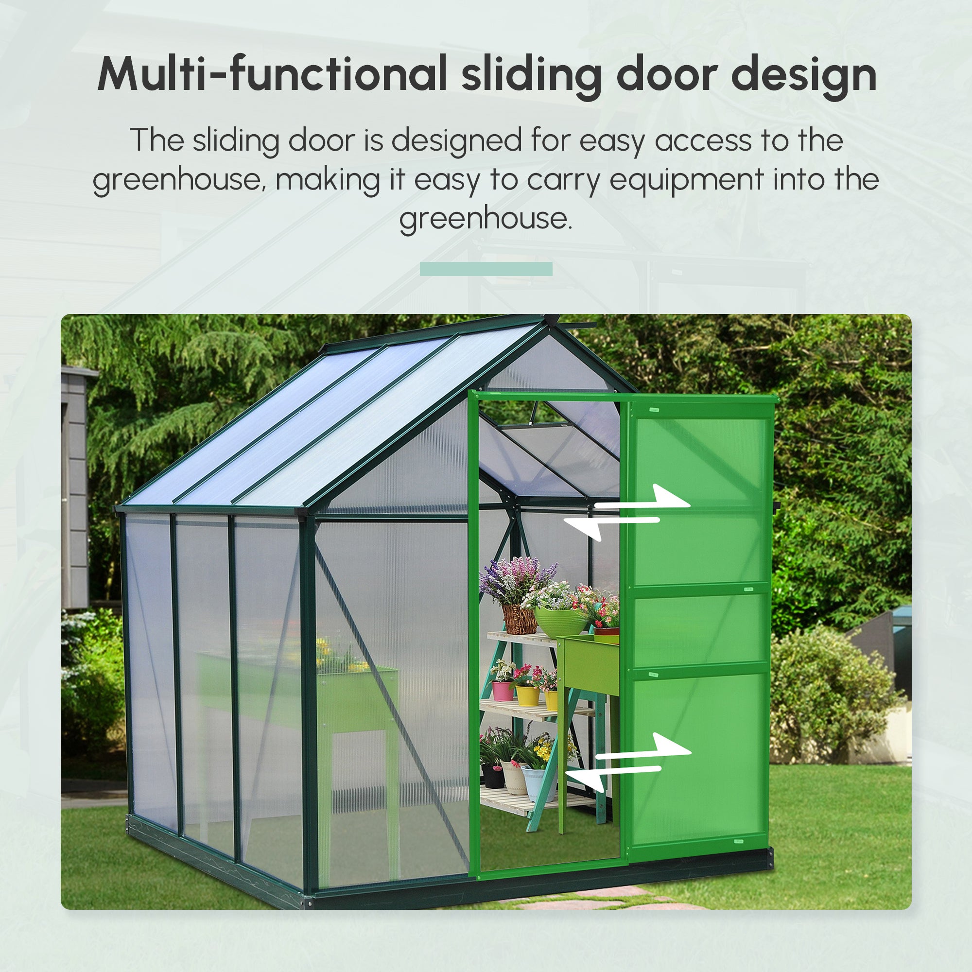 Walk In Greenhouse 6 X 6 X 7 Aluminum Polycarbonate Portable Garden Greenhouse With Rooftop Vent   UV-Resistant Walls Dark Green
