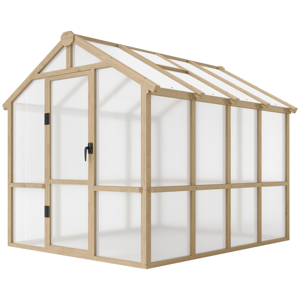 6.6 X 8 Ft. Polycarbonate Greenhouse Wooden Walk-in Greenhouse Kit With Thickened Panels, Roof Vent, And Lockable Door